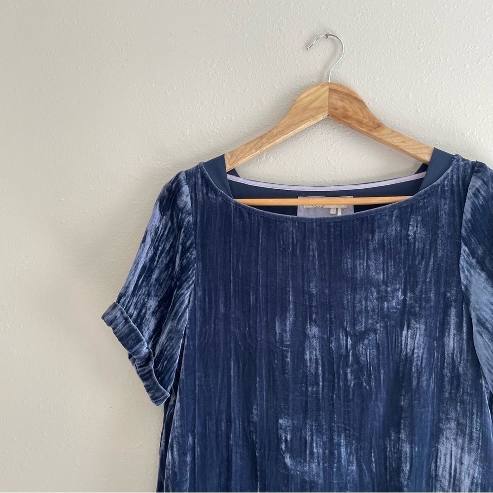 Floreat | Anthropologie Crushed Vevlet Whimsigoth Patch Pocket Navy Shirt Dress - Picture 4 of 11